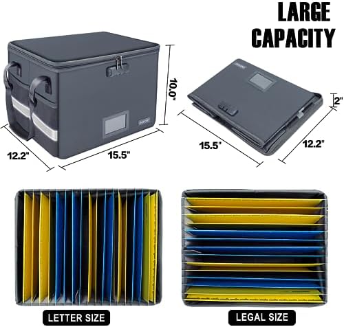 ENGPOW File Box with Lock, Fireproof Document Box with Pockets, Collapsible File Organizer Filing Storage Cabinet with Handle, Portable Home Office Safe for Hanging Letter/Legal Folders,Gray,2 Pack - Image 5