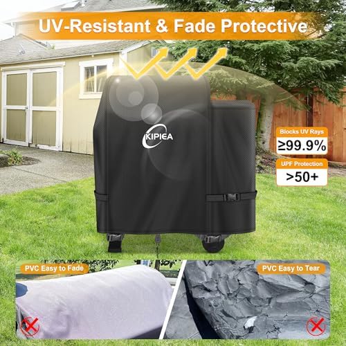 Kipiea 600D Heavy Duty Pellet Grill Cover for Weber Searwood 600 & Smoque, Waterproof Wood Pellet Smoker Cover with Windproof Buckles, UV Resistant, No Tear, No Fading - Image 6