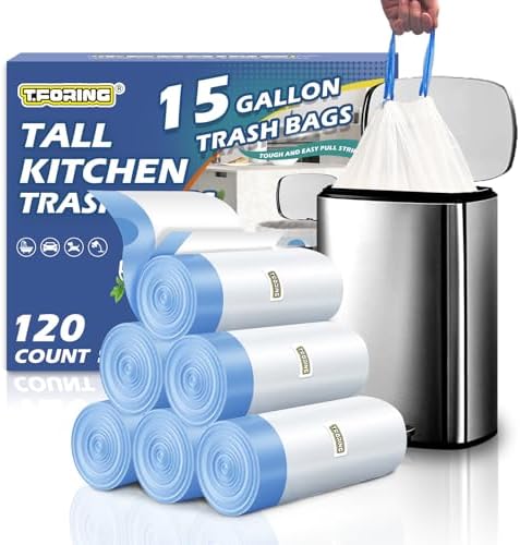 15 Gallon Trash Compactor Bags with Drawstring, 1.7 Mil, 120 Count by TFORING%C2%AE