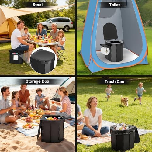 PAHTTO Portable Camping Toilet, Foldable Toilet for Adults with Detachable Phone Shelf and Toilet Paper Holder, Waterproof Porta Potty with Lid for Camping, Hiking, RV Travel, Road Trips - Image 7