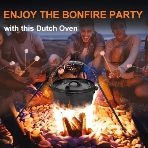 Cast Iron Dutch Oven, Camping Deep Pot w/Lid Lifter & Pot Stand, 6 Quart - Image 2