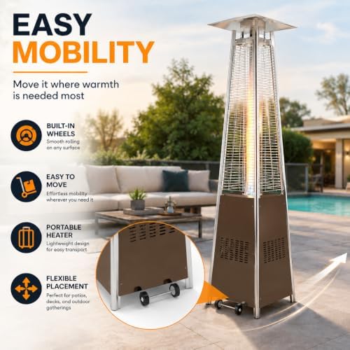 Kingdura 48,000 BTU Propane Pyramid Patio Heater with Cover & Wheels, Brown - Image 6