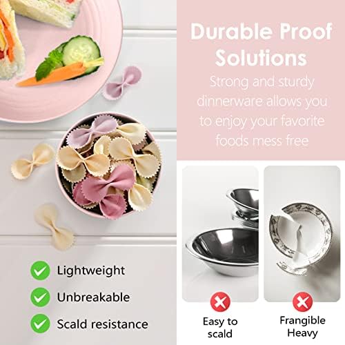 Teivio 16-Piece Kitchen Plastic Wheat Straw Dinnerware Set, Service for 4, Dinner Plates, Dessert Plate, Cereal Bowls, Cups, Unbreakable Plastic Outdoor Camping Dishes,Pink - Image 5