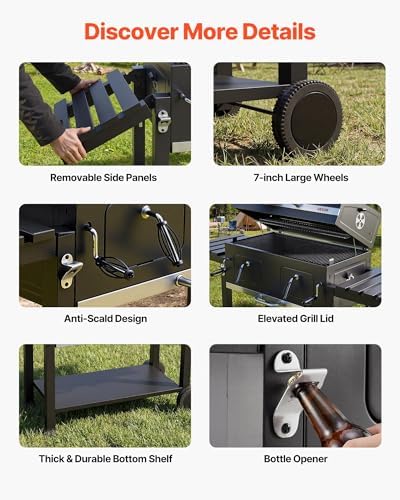 VEVOR Charcoal Grill, 780 sq.in. Extra-Large Charcoal Barbecue Grill with 2 Liftable Charcoal Trays & Folding Side Tables, High-Temp Powder-Coated Steel BBQ Cooking Grills for Patio Backyard Parties - Image 6