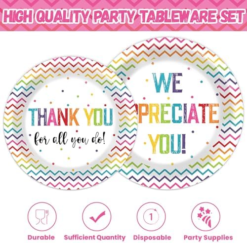 Thank You Party Plates Napkins We Appreciate You Tableware Teacher Appreciation Dinnerware Be Thankful to Thanksgiving Staff Disposable Plates Fork for Congratulations Graduate Party Supply Serve 24 - Image 3
