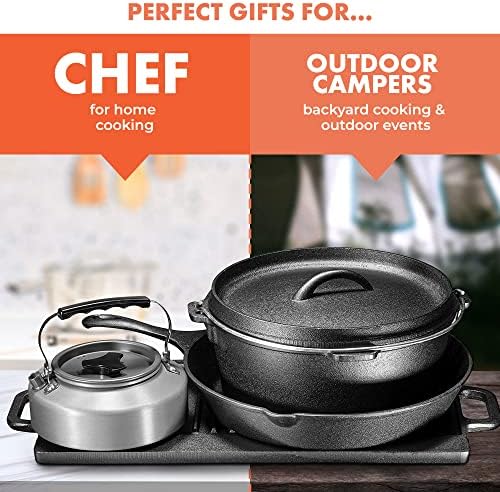 Bruntmor Camping Cooking Set Of 5. Pre Seasoned Cast Iron Pots And Pans Cookware/Dutch Oven Sets With Lids For Outdoor Comefire Cooking. Camping Skillet Grill Cookware Skillet Set With Carrying Case - Image 3