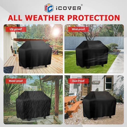 i COVER Grill Cover, 58 inch BBQ Grill Cover for Outdoor Grill, Anti-UV & Fade Resistant Gas Grill Cover, Waterproof Barbecue Grill Covers for Weber, Char-Broil, Nexgrill and More, Black - Image 7
