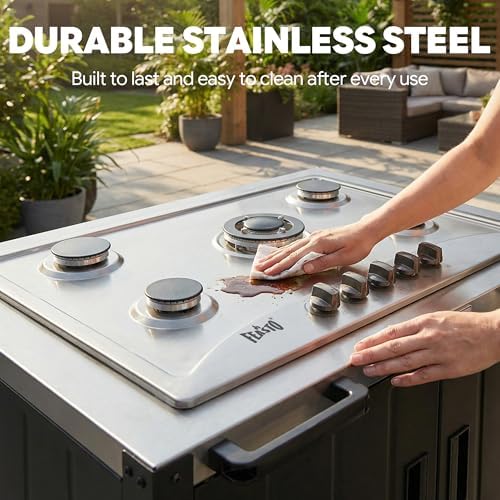 Feasto Modular Outdoor Kitchen Island with 5-Burner Gas Stove and Storage - Image 6