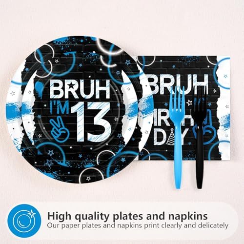 96 Pcs Bruh 13th Birthday Party Supplies for Boys Girls Official Serves 24 - Image 3