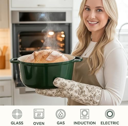 6 Quart Dutch Oven Pot with Lid, Non Stick Enameled Cast Iron Dutch Oven for Bread Baking, Heavy-Duty, Oven Safe Ceramic Cookware Up to 500°F for Baking, Braising, Stews, Roasting, Green - Image 5