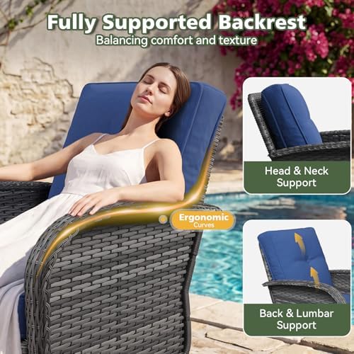 Aoxun 10 Piece Outdoor Patio Furniture Set with Coffee Table, Wicker Rattan Outdoor Furniture with High Back Swivel Rocker Chairs, Outdoor Conversation Set with Thick Cushion & Ottoman, Navy Blue - Image 4