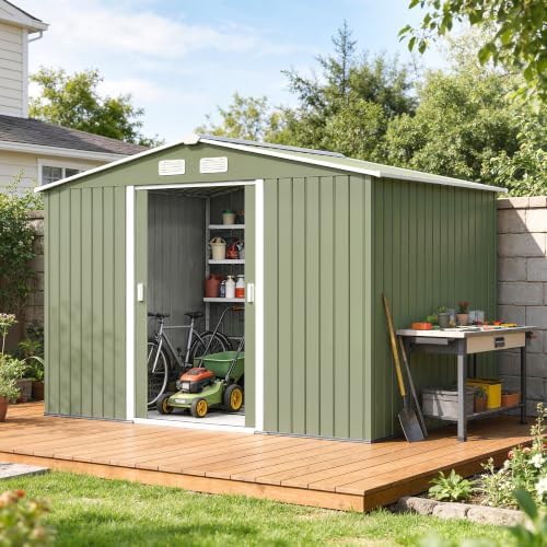 Outsunny 9' x 6' Outdoor Storage Shed Garden Tool Metal Shed Green by Outsunny