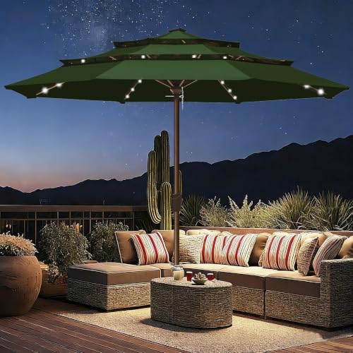 EliteShade USA 10-Year-Non-Fading 10ft 3-Tier Market Patio Umbrella, Commercial Table Umbrella with 80 Solar LED Lights, Crank Open, Windproof & UPF 50+ UV Protection for Garden, Deck, Pool, Backyard, No Tilt, Fern - Image 3
