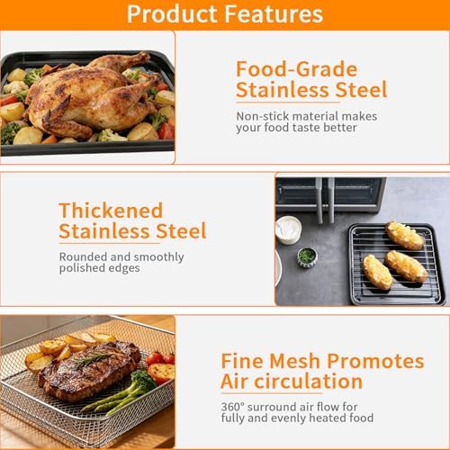 3 IN 1 Air Fry Oven Replacement Parts for Ninja French Door Premier FO101,12.2 × 12.2" Air Fryer Sheet Pan Grill Plate Crisper Plate Rack Accessories Tray,Dishwasher Safe - Image 4