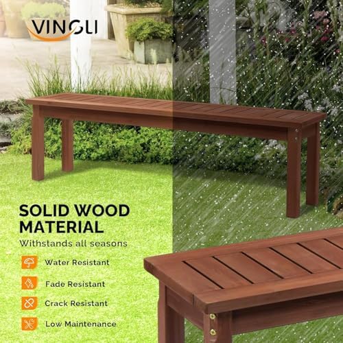 VINGLI 3-Piece Outdoor Dining Set, 69" Rectangular Wood Patio Table with 2 Benches, All-Weather Brown Fir Patio Furniture Set for Garden, Backyard, Lawn, Deck - Image 5