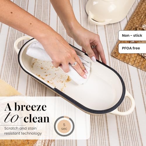Enamelled Cast Iron Bread Loaf Pot – Dutch Oven For Sourdough Bread Baking – Oven Safe Non Stick Bread Pot – Rectangular, Cream, 34cm x 16cm – by Nuovva - Image 4