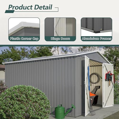 YOPTO 10x10 FT Outdoor Storage Shed,Metal Shed W/Updated Frame Structure & Lockable Door,Garden Tool House W/Air Vent & Sloped Roof,for Backyard,Patio,Lawn,Grey - Image 5