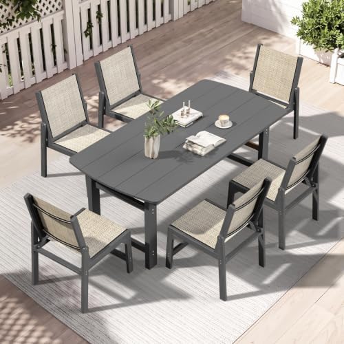 Ciokea HDPE Outdoor Dining Set, Patio Table and 6 Stackable Chairs, Grey by CIOKEA