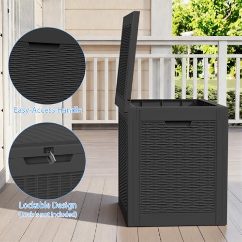 ROJIK 39 Gallon Resin Deck Box, Lockable Waterproof Weatherproof Outdoor Storage Container for Garden Tools, Cushions & Outdoor Accessories（Black - Image 4