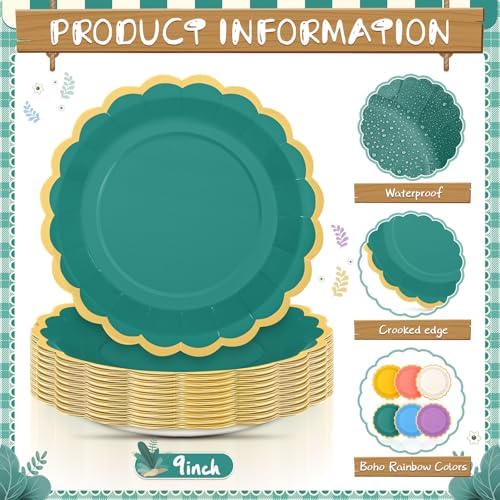 96 Pcs Boho Rainbow Paper Plates 9 Inch Colorful Scalloped Paper Plates Disposable Dinner Dessert for Birthday Wedding Bridal Party Supplies, 6 Colors - Image 4
