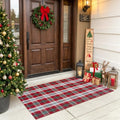 OJIA Christmas Front Door Mat Outdoor Red and Green Plaid Porch Rug Decor by OJIA
