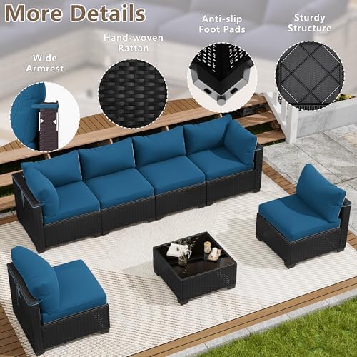 LOUVIXA 7 Piece Outdoor Patio Furniture Set, Outdoor Sectional Sofa, Wicker Rattan Patio Furniture, Patio Conversation Set with Coffee Table & Cushions - Image 5