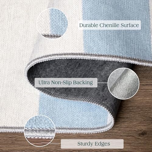 Blue White Striped Outdoor Rug - 28" x 43" Front Door Mat Indoor Outside Entrance Non-Slip Washable Summer Welcome Mat for Front Door Coastal Rug for Entryway Kitchen Bedroom Porch Decor - Image 3
