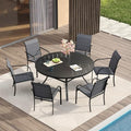 VICLLAX Patio Table and Chair Set of 6, All Weather Metal Round Outdoor Dining Furniture Set-47 Round Outdoor Table and Chairs, Black Tabletop by HOME