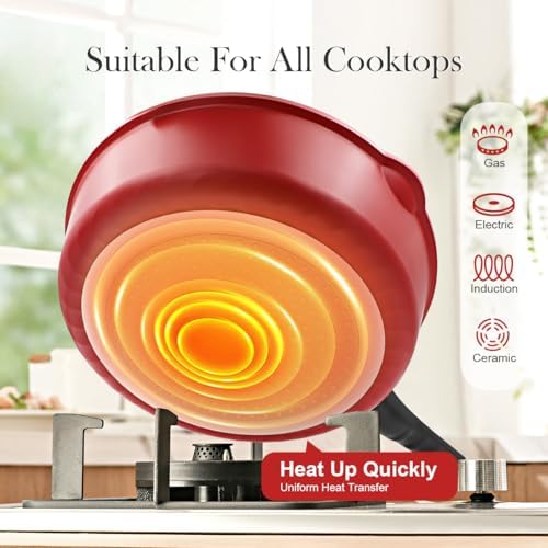 10 Inch Deep Frying Pan Skillet with Lid, 4 QT Nonstick Saute Pan - Image 4
