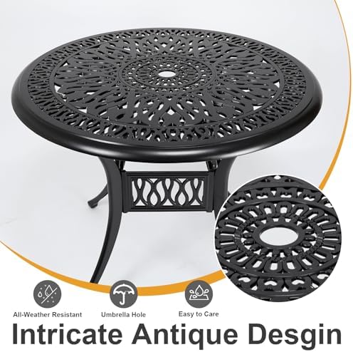 35" Outdoor Dining Table, Cast Aluminum Patio Bistro Table with 2.44" Umbrella Hole, Patio Furniture for Backyard Garden, Black - Image 5
