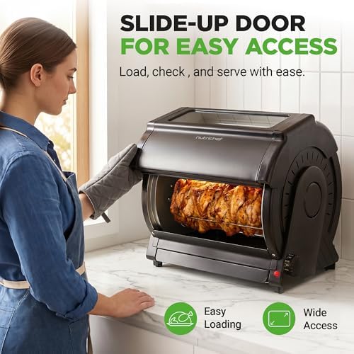 NutriChef Horizontal Rotating Shawarma Oven | Rotisserie, Shawarma & Kebab Machine | Includes Large 22.4 Quart Capacity, 3-Hour Timer & 6 Kebab Skewers | Ideal for Chicken,Turkey & Lamb | Black - Image 4