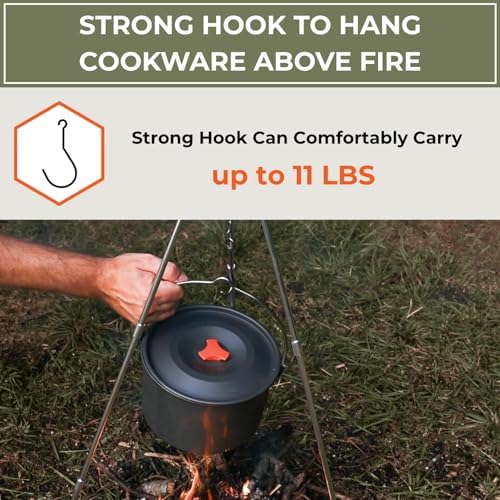 Tactiko 33" Stainless Steel Folding Camping Tripod for Cooking | Adjustable - Image 4