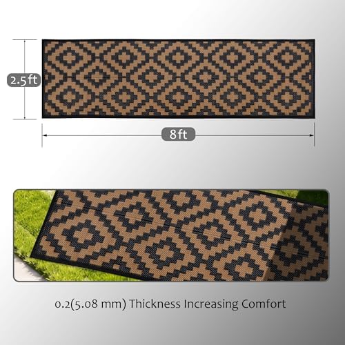 SAND MINE Reversible Mats, Plastic Straw Rug, Modern Area Rug, Large Floor Mat and Rug for Outdoors, RV, Patio, Backyard, Deck, Picnic, Beach, Trailer, Camping, Black & Brown, 2.5' x 8' - Image 2
