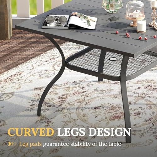 VICLLAX Patio Dining Set, 5 Pieces Outdoor Furniture Set- 37.8" Square Outdoor Table and 4 Stackable Patio Chairs, Grey Tabletop and Grey Fabric - Image 2