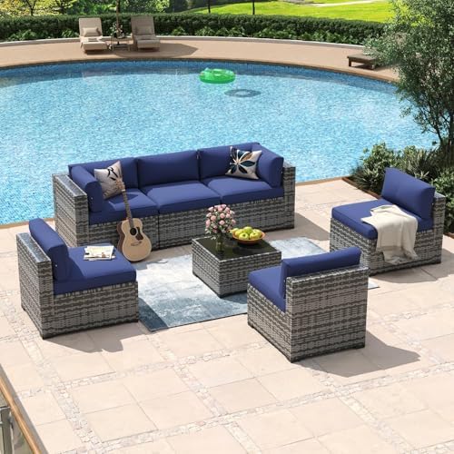 Aoxun 7 Piece Patio Furniture Set Wicker Rattan Patio Conversation Set - Image 3