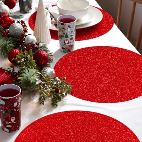 30 PCS Red Paper Placemats Round Place Mat Glitter Disposable Paper Charger Doilies Tablemats for Christmas Valentines Party Birthday Wedding Dinner Table Decor(13x13inch) - Image 5