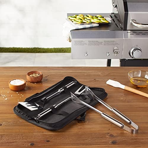 Amazon Basics 4-Piece Stainless Steel BBQ Grilling Tool Set with Carry Bag, Rust-Resistant, Dishwasher Safe - Image 2