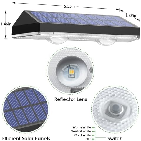 LIANGLOME Solar Fence Lights - 2PK Solar Outdoor Light Warm White/Daylight White/Cold White 3 Modes Deck Lights for Outside, Deck Fences, Stair Railings, Pools and Walls - Image 6