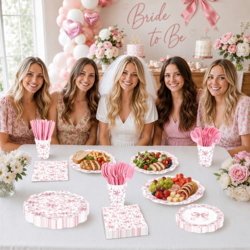 168 Pcs Pink Bow Floral Scalloped Party Decorations,Serves 24 - Image 6