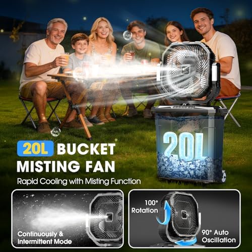 Ausic 5 Gal 12" Portable Misting Fan for Outside Patios, 【Max 62H】 Outdoor Oscillating Rechargeable Battery Fan, Cooling Water Camping Fan with Telescopic Handle/Remote, Summer Essentials - Image 3