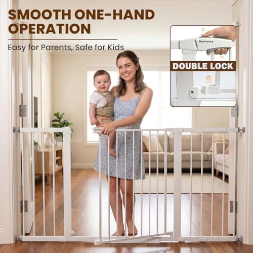 Mumeasy Extra Wide Baby Gate for Doorways, 36-63" Walk Thru Dog Gate with Auto Close Dual Swing for Stairs & Hallways, Easy Install Pressure Mounted Child Safety Gate for Toddlers & Pets Indoor, White - Image 6
