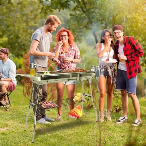 Portable Charcoal Grill, Large Stainless Steel Folding Grill with Side - Image 5
