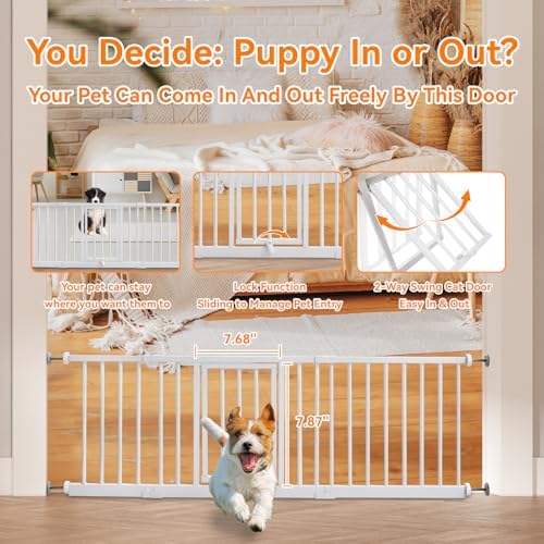 YZHDUXIU 18" Height Short Dog Gate with Small Cat Door, Adjustable 18"-48" Extra Wide Pet Gate with 4 Extension Kits Pressure Mounted for Doorways and Stairs, White - Image 3