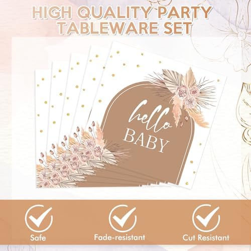 40 PCS Boho Baby Shower Decorations Bohemian Disposable Hey Baby Set - Image 3