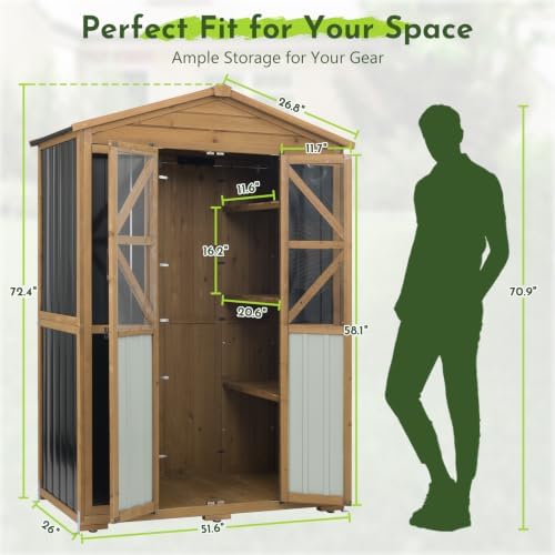 Outdoor Wooden Storage Shed Cabinet with 6 Adjustable Shelves - Image 5