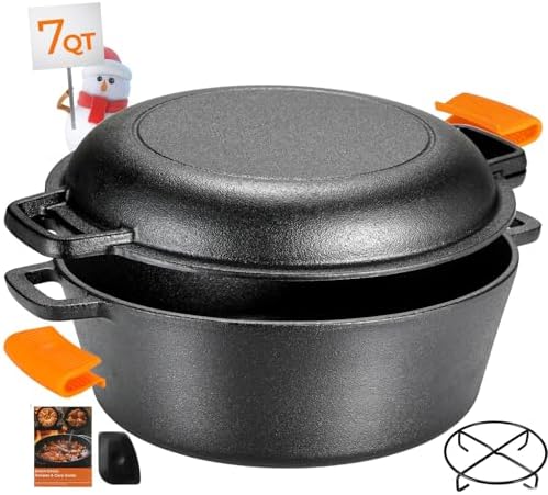 TLGREEN Cast Iron Dutch Oven 5.1QT Pot 1.9QT Skillet Lid Silicone Holders by ToolsinhandTodayinlife
