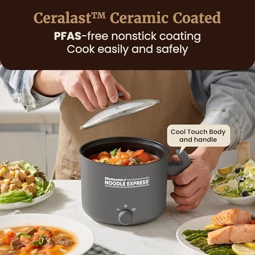Elite Gourmet Noodle Express Electric Hot Pot, Ceralast Non-Stick, Grey, 1.3 Quarts (Pack of 12) - Image 3