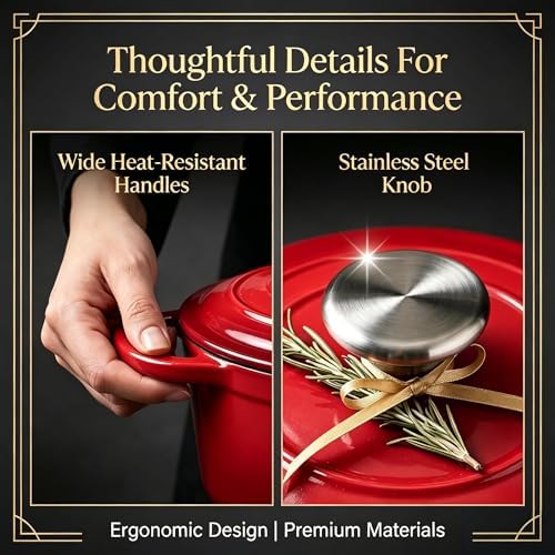 QuliMetal 5-Piece Red Enameled Cast Iron Pots and Pans Set - Image 6