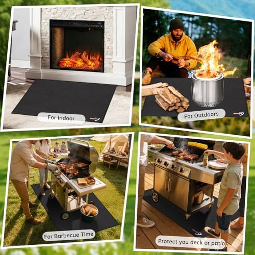 DocSafe 65 x 42 inches Under Grill Mat,Large 4 Layers Fire Pit Mat,Fireproof Mat Heat Insulated Protector for Deck,Patio,Grass,Smoker,BBQ,Reusable Oil-Proof and Waterproof Indoor Fireplace Pad,Black - Image 2