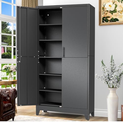 GAIOUS 79" Tall Metal Storage Cabinet with Lock,2 Door Steel Bookcase Black by GAIOUS